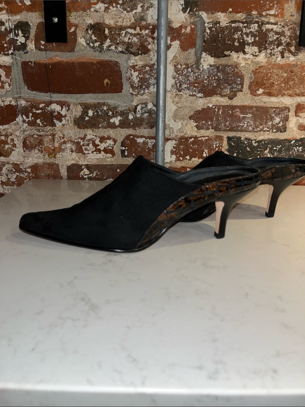 Donald J. Pliner Black Suede Pointed-Toe Mule Slides